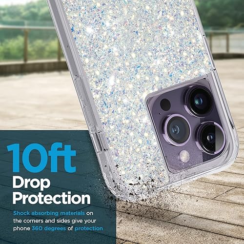Miniatura 3 de Case-Mate Funda para iPhone 14 Pro - Twinkle Stardust protección contra caídas de 10 pies compatible con carga inalámbrica Funda de lujo con bonito
