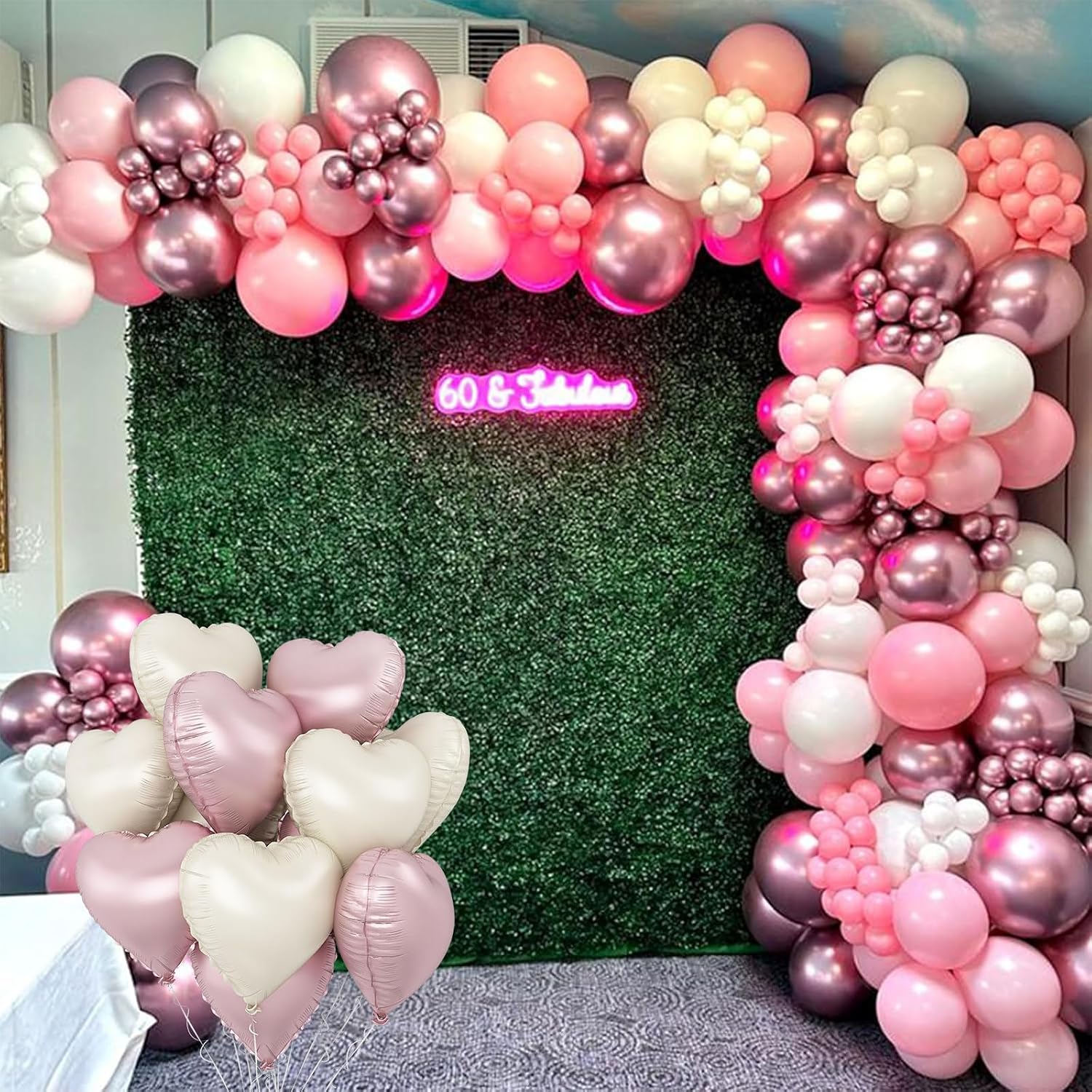 Pink White Balloons Arch Kit, 18'' Pink Heart Ballon, Pastel Pink Metallic Pink Pearl White Balloons Garland with Clear Balloons Explosion Star Balloon for Princess Girls Birthday Wedding Baby Shower image 5