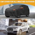 Housse de Voiture Imperméable Tous Temps Protection Contre le Soleil et la Pluie Housse Extérieure Complète pour Toyota RAV4 Noire avec Fermetures Éclair sur le Côté Gauche | Matériau 190T-Pu, Dimensions 470X190X150Cm, Fermetures Éclair dans l'Habitacle, Corde Élastique, Bandes Réfléchissantes