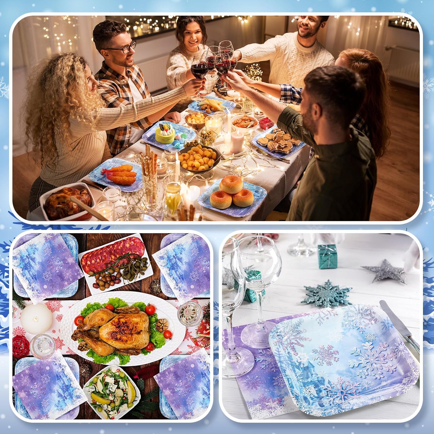 Zhehao 72 Pcs Winter Snowflake Paper Plates and Napkins Set Serve 36, 7" Square Dessert Plates and Napkins Snowflake Wonderland Disposable Dinnerware Decoration for Winter Birthday Holiday New Year - Image 6