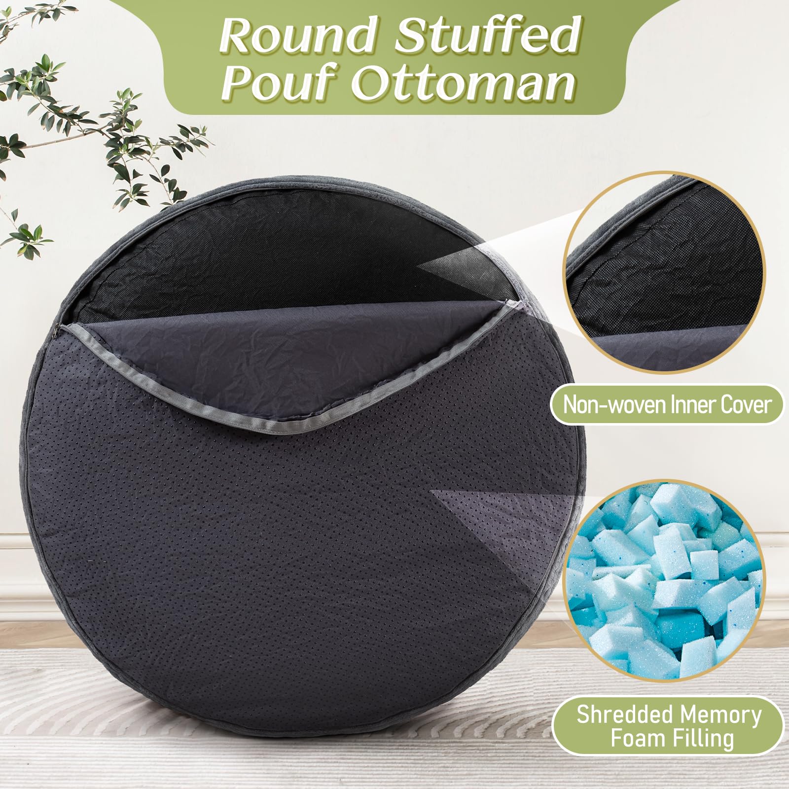 AMCATON Round Corduroy Footstool Pouf for Couch — product photo