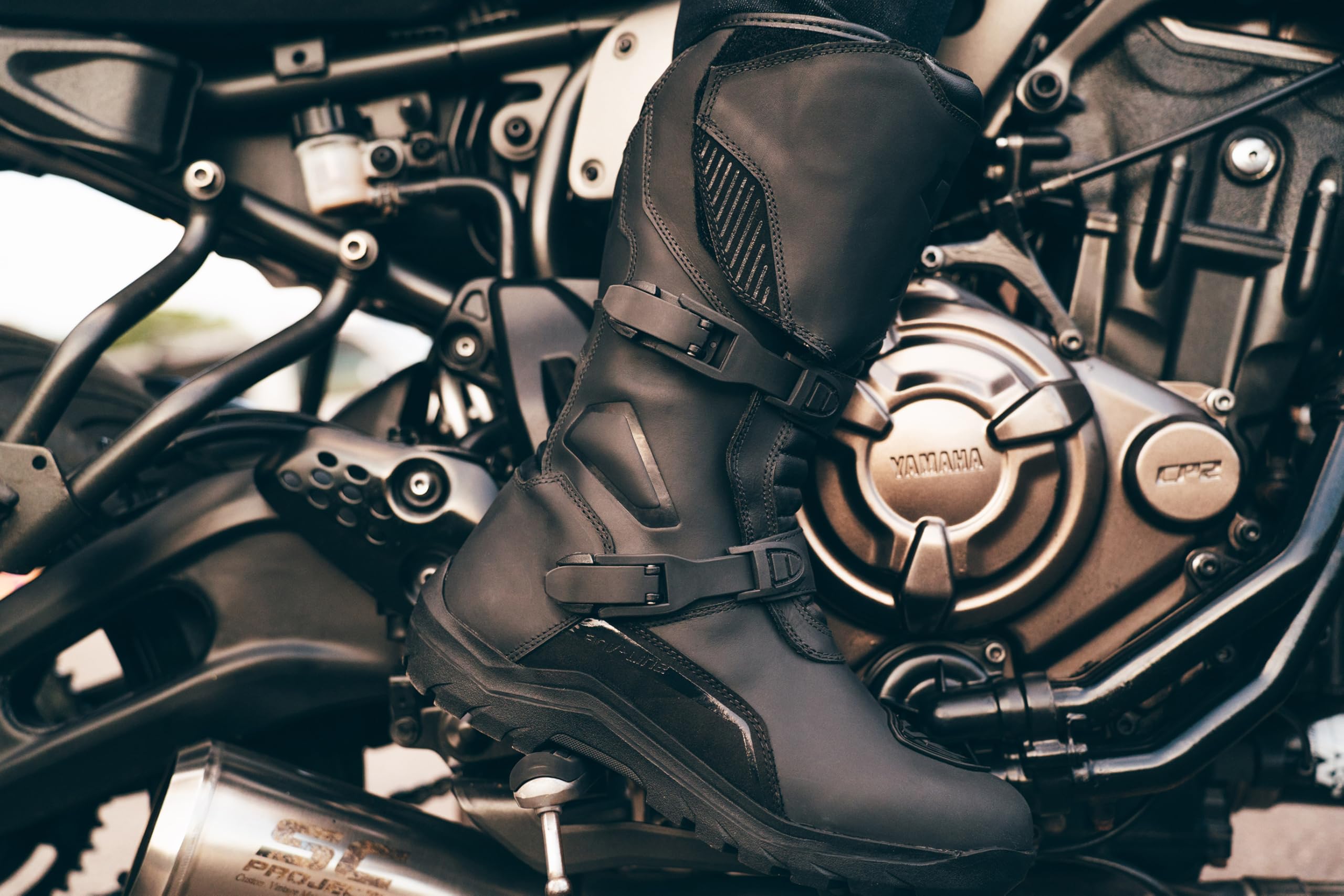 Texpeed Stivali in Pelle Uomo Da Moto - Adventure 100% Scarpe Da Moto Impermeabili A Taglio Lungo Approvate CE Per Touring Cruiser - Nero - EU 43