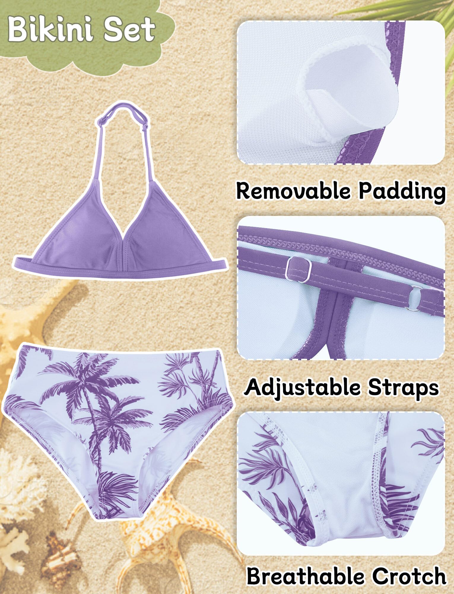 Happy Cherry Bikini da bambina, 4 pezzi, costume da bagno per ragazze adolescenti con skrit/pannts copricostume kimono hawaiano spiaggia