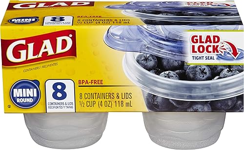Miniatura 2 de Glad - Recipientes redondos pequeños para almacenamiento de alimentos (4onzas), para bocadillos y uso individual, 8unidades