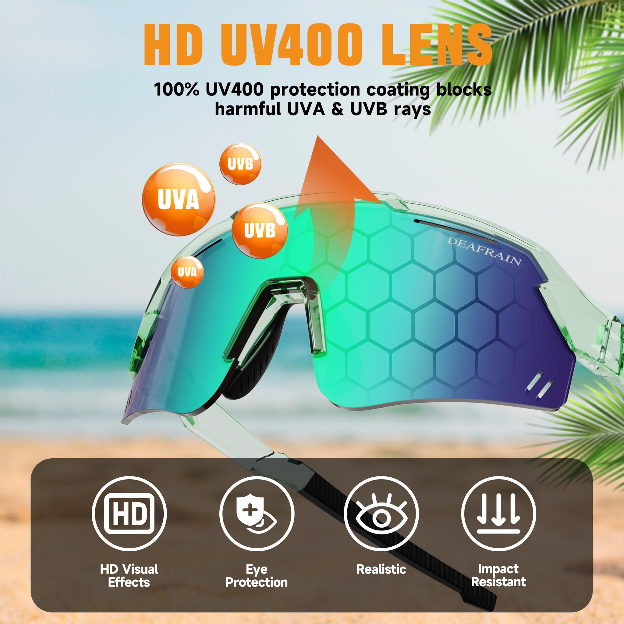 DEAFRAIN Kids Sport Sunglasses Youth Baseball Sun Glasses Polarized Cycling Softball Green Glasses for Boys Girls Age 7-14 UV Protection