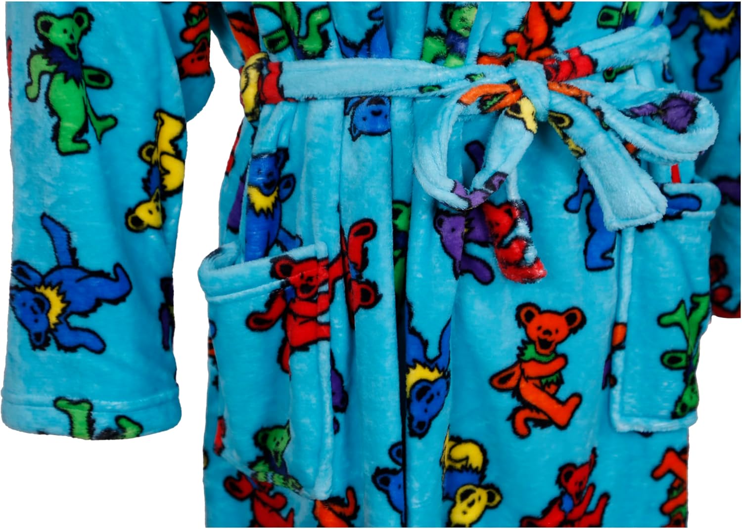 Grateful Dead Dancing Bears Fleece Robe – Official Licensed Cozy Bathrobe for Deadheads, Turquoise Blue