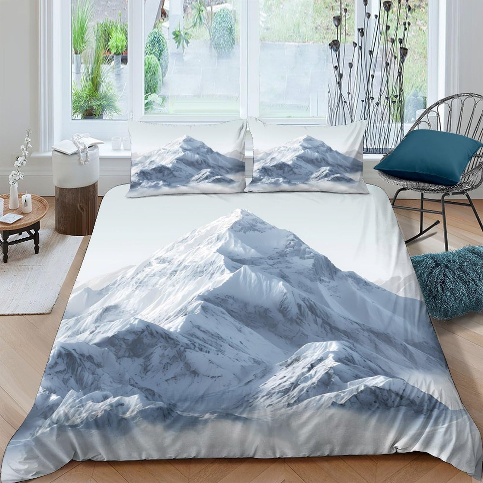 Ctjqhvkz Style-8 3D Printed Mountain Landscape Fitted Sheet Microfiber Soft Breathable Snow Peak Bed Cover For Bedroom Dorm Decor Single（135X200cm）