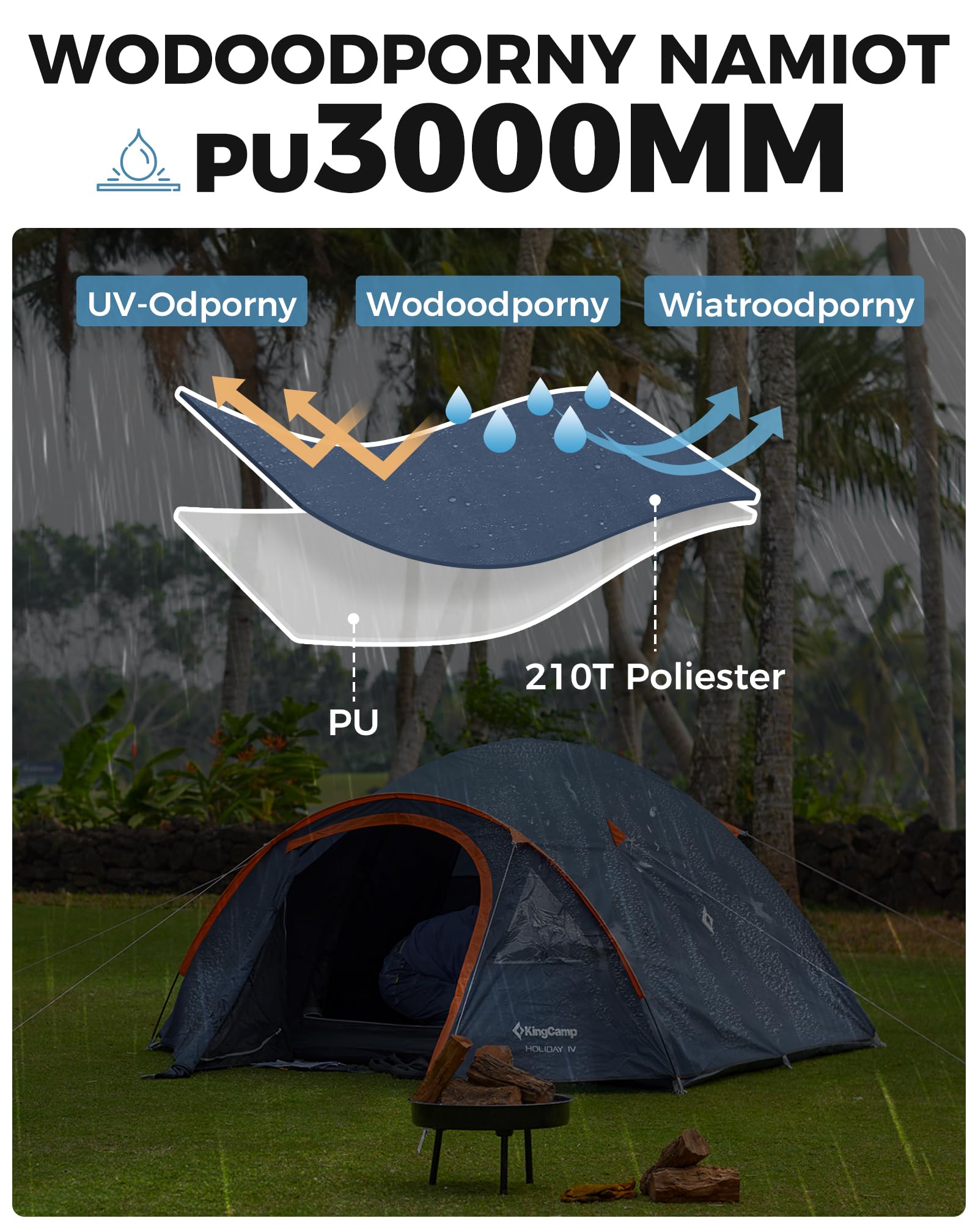 KingCamp MONDOME II namiot kempingowy dla 4 osób, ultralekki, wodoodporny namiot kopułowy, kompaktowy i przyjazny dla plecaka, idealny namiot na kemping, trekking i do aktywności na świeżym powietrzu