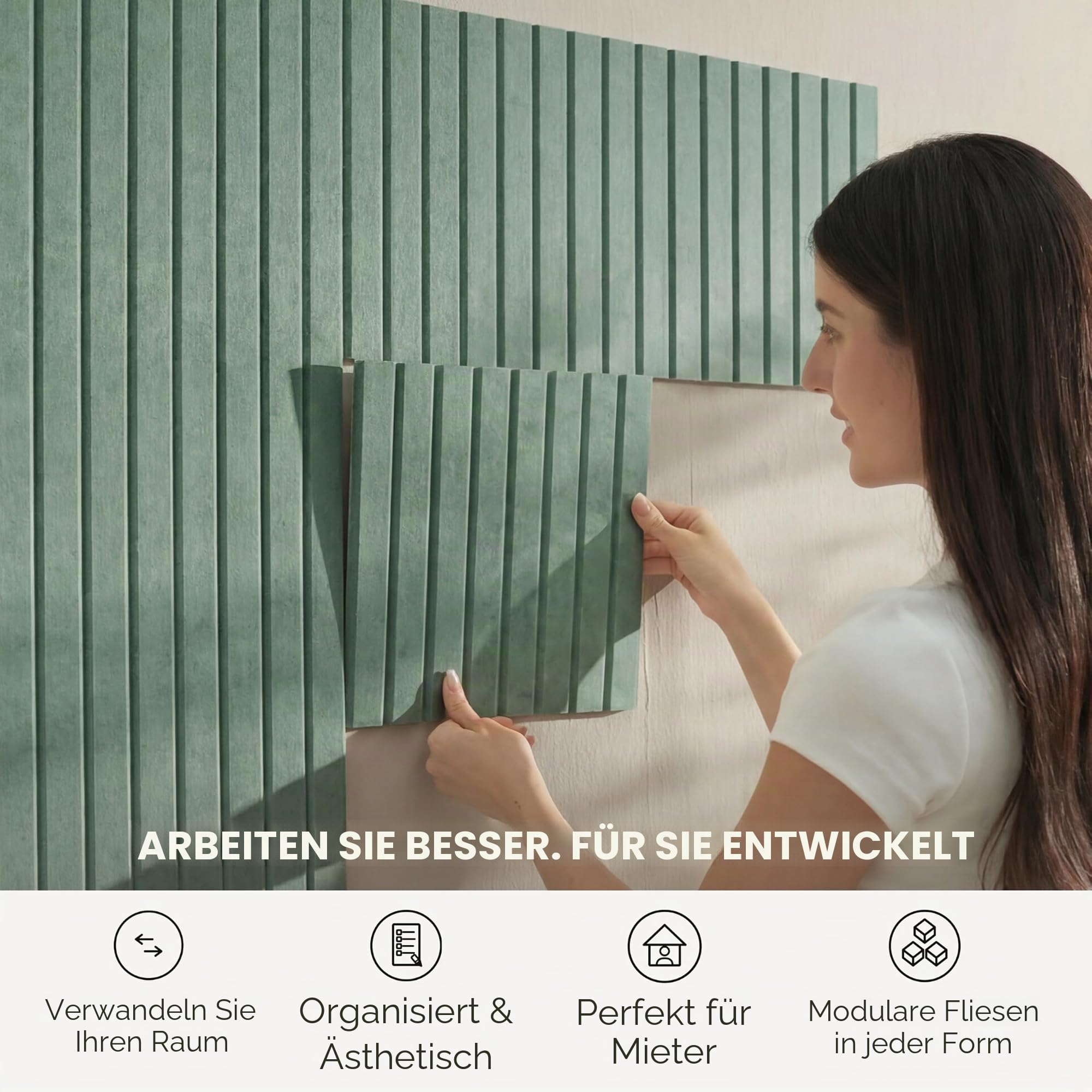 VIVELDA Große Korktafeln für Wände, schwarze Filzalternative – Lamellen-Wandverkleidungen, Pinnwandfliesen für Heimdekoration, Pinnwand-Organizer für Büro oder Klassenzimmer, 12er-Pack (Palme)