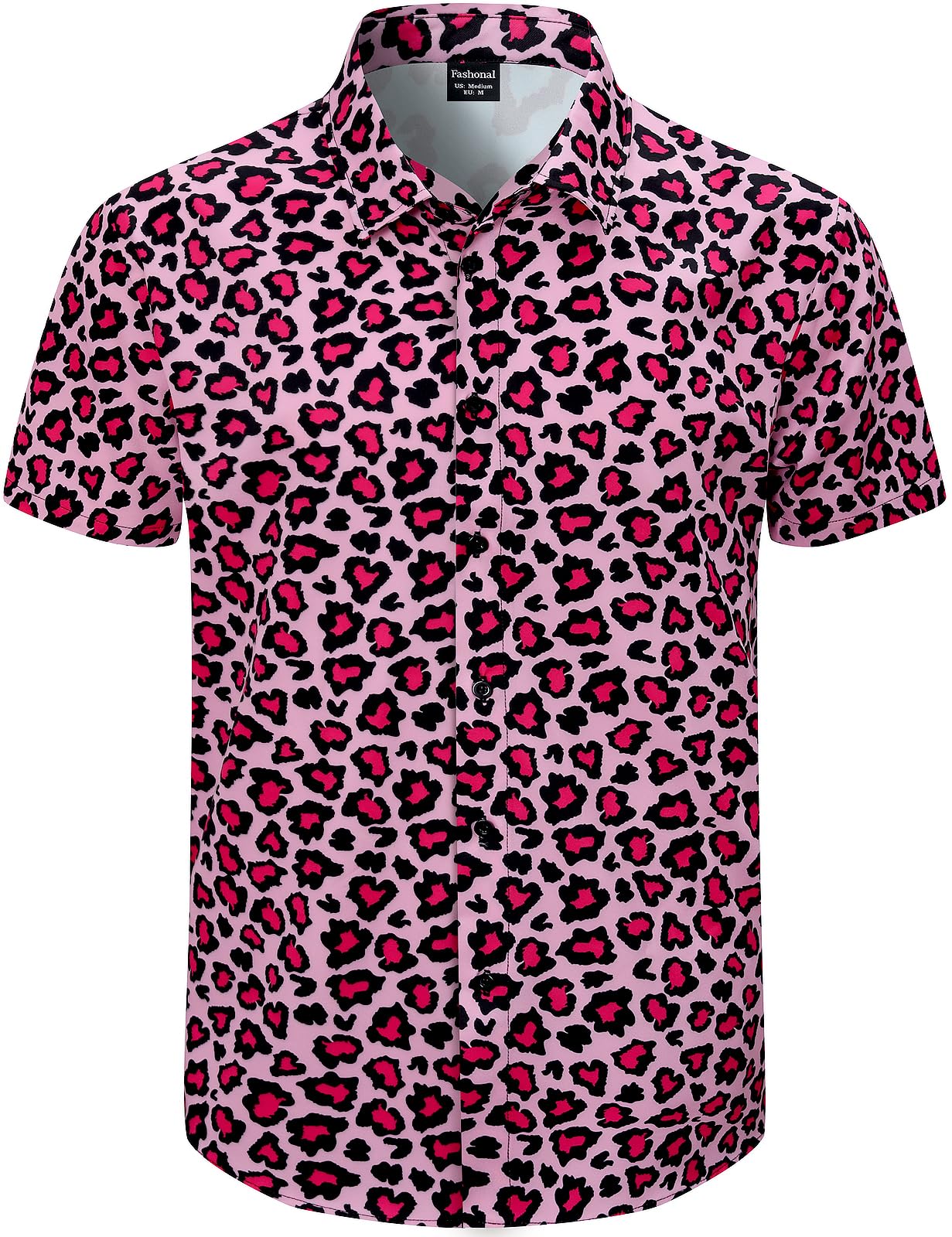 Fashonal Men's Leopard_pink Animal Print Novelty Button Down Hawaiian Shirt, S-4Xl, Medium