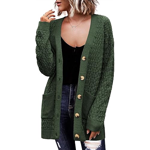 Zeagoo Womens 2025 Long Sleeve Chunky Cable Knit Fall Cardigans Sweaters Button Down Open Front Outerwear with Pockets