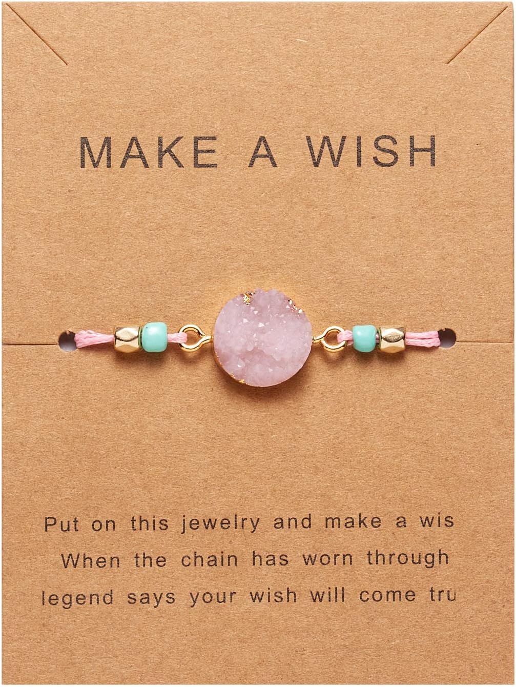COLORFUL BLING 4Pcs/Pack Handmade Druzy Wrap Friendship Braided Bracelet Adjustable Wrist Cord Beaded Bracelet for Women Wish Card Jewelry