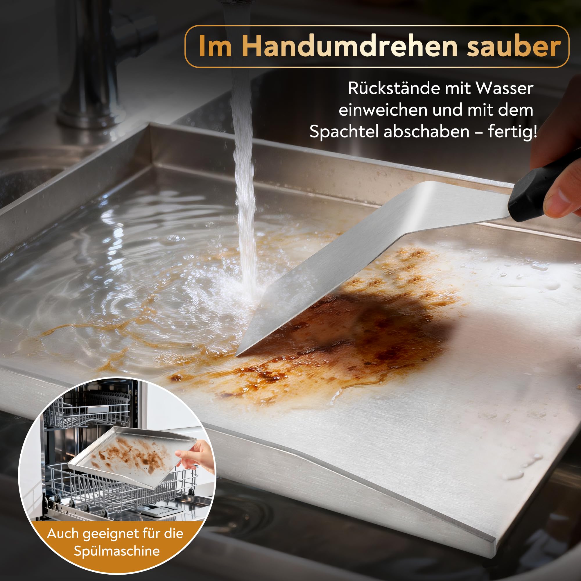 Bergfeld BBQ Grillplatte - Premium Plancha Set [30x40 cm] - 5mm massiver Edelstahl - 25% dicker als die meisten Planchas - inkl. 3er Grillspachtel-Set - auslaufsichere Ecken