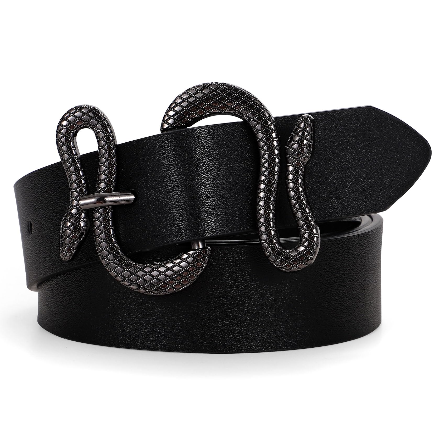 Women Leather Belt with Snake Buckle Fashion Women Belt for Jeans Pants Dresses