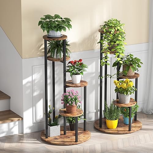 Miniatura 8 de Tribesigns Soporte esquinero para plantas de interior, 4 niveles altos para múltiples plantas en maceta, soportes de madera para macetas con marco