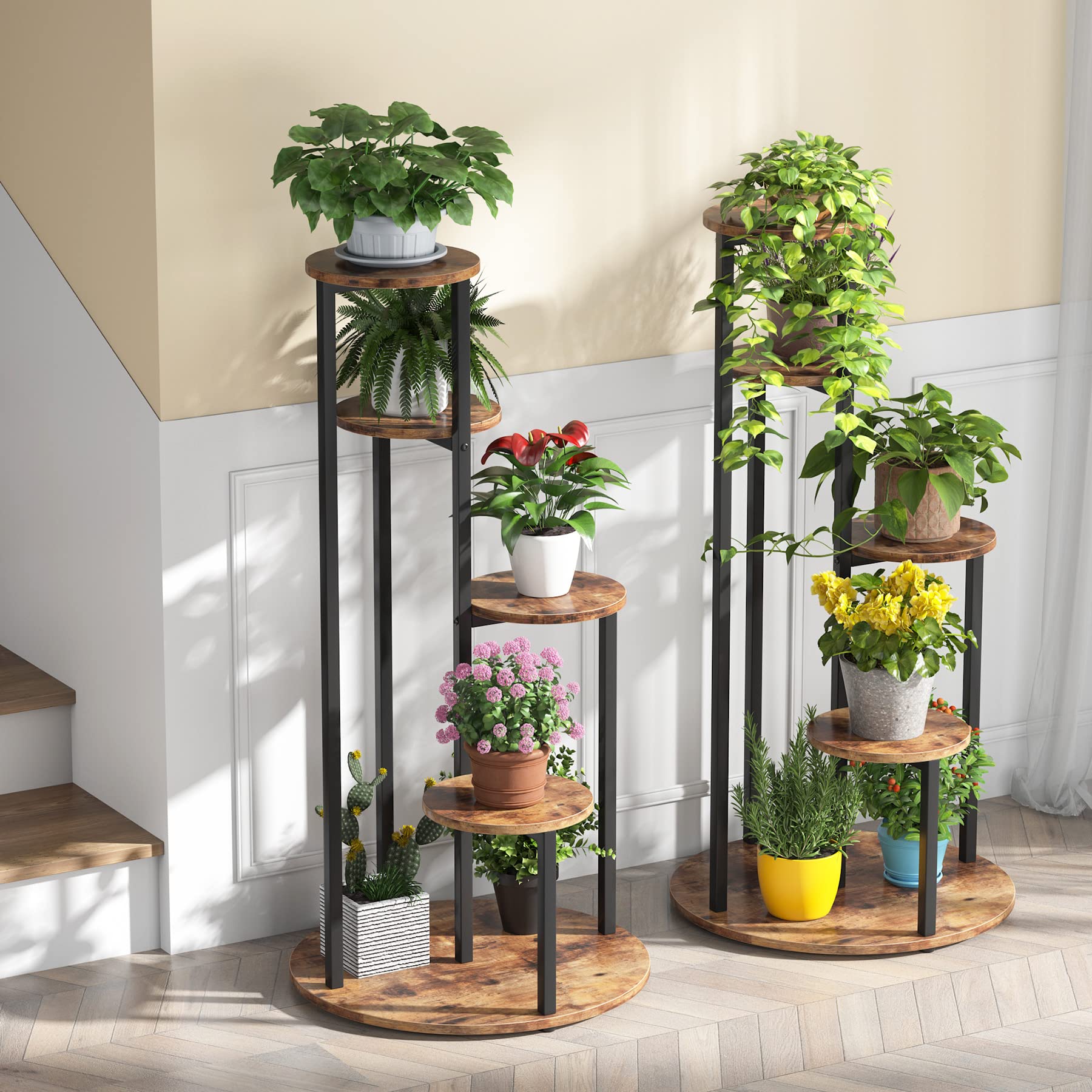 Tribesigns Pflanzenständer für den Innenbereich, 5 Etagen, 103 cm, Holz-Pflanzenregalhalter für mehrere Topfpflanzen, Eck-Blumentopfständer mit Metallrahmen für Balkon, Garten, Terrasse