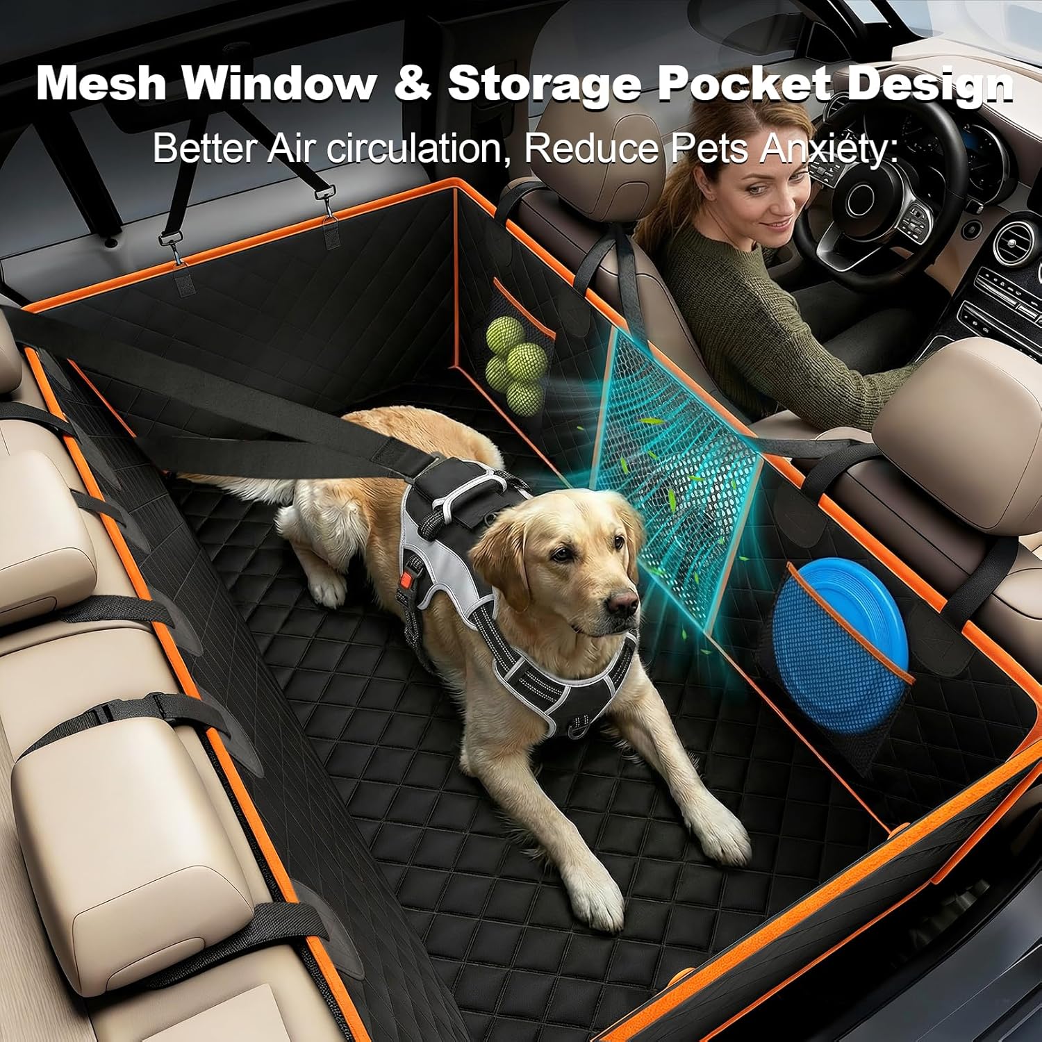 PartsBling 3 in 1 Hard Bottom Car Seat Cover for Dogs, Convertible Double & Single Seat Mode, 400lbs Back Seat Extender, Waterproof Scratch-Resistant Dog Hammock for Cars SUVs Trucks