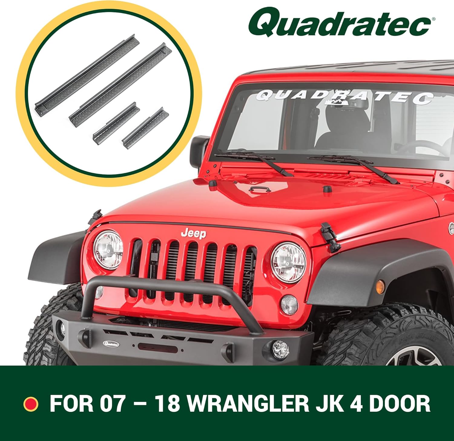 Quadratec 4-Piece Front and Rear Door Sill Guards - Fits Jeep Wrangler JK 4-Door 2007-2018 - Jeep Door Sill Protector Jeep Wrangler Door Sill Guards 4 Door Jeep Door Entry Guards - Made in the USA