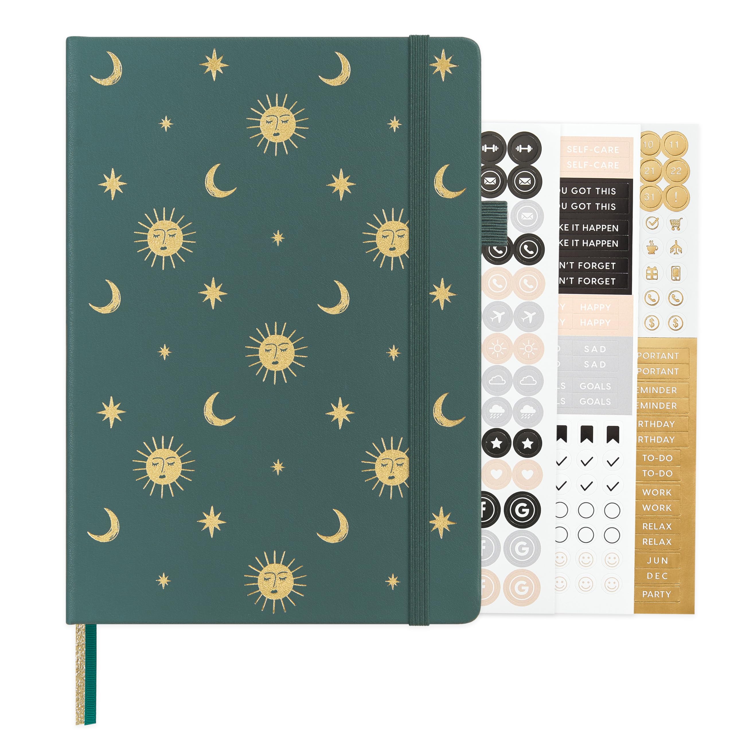 &And Per Se Dotted Journal Notebook for Women&Men with Pattern, A5 Leather Hardcover, 160 Pages 100GSM Thick Dotted Paper, 3 Sheets of Stickers Included, 5.7'' x 8'' (Celestial Green)