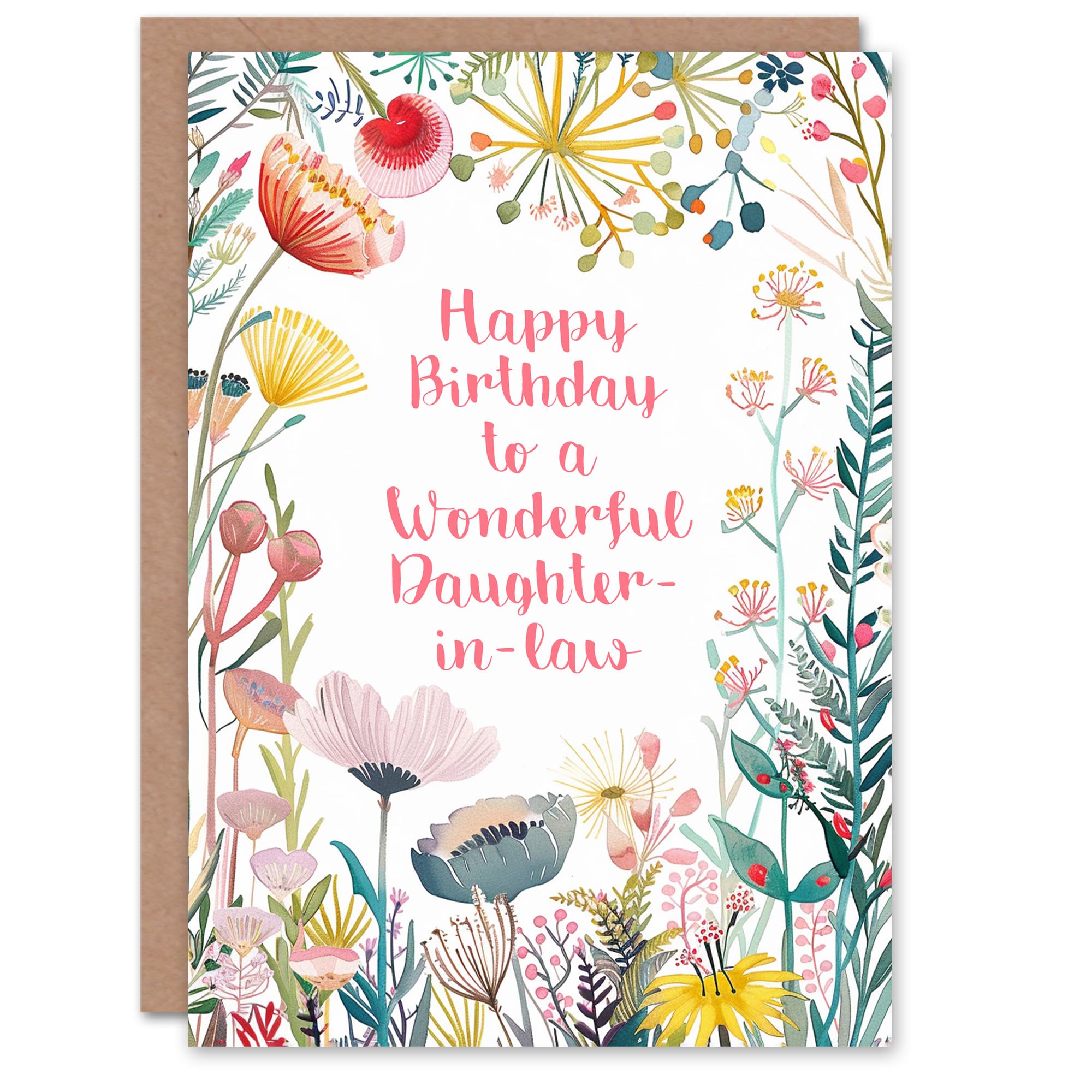 Artery8 Daughter In Law Happy Birthday Card Simple Elegant Wildflower Meadow Plants Flowers For Her Greeting Card
