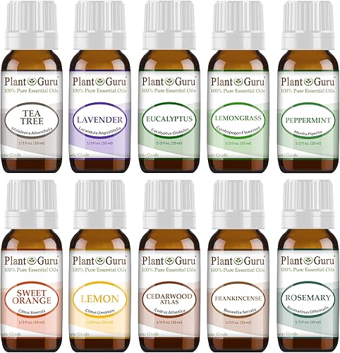Set de aceites esenciales 0.3-0.3 fl oz. Grado terapéutico 100% madera de cedro puro, eucalipto, incienso, lavanda, limón, citronela, naranja dulce,