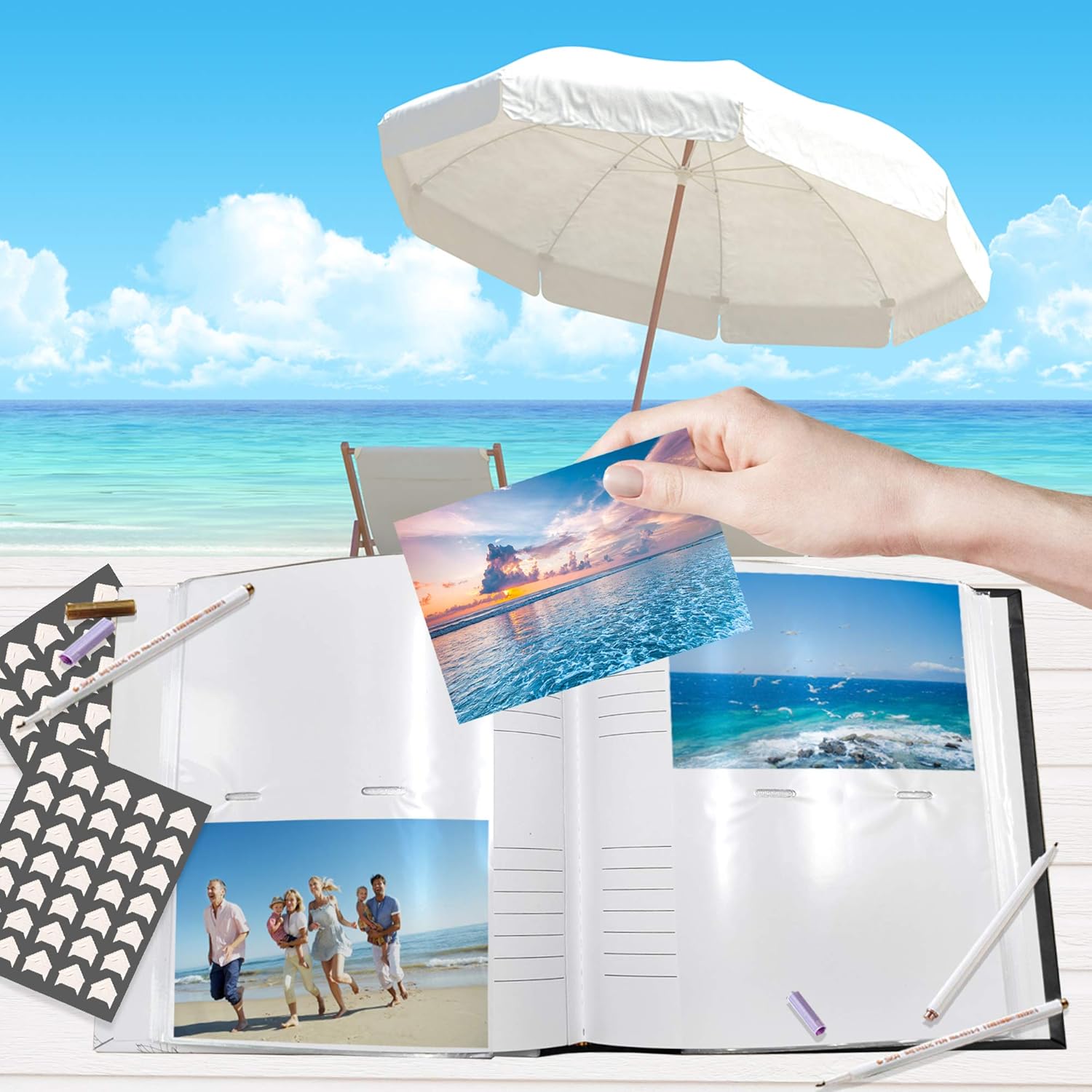 Holoary Photo Album 4x6 160 Photos Two Pictures Per Page, Memo Writing Area for Each Pocket, 160 Pockets 4”x6”, Printed Book Cover Travel Design Natural Beach Vacation Honeymoon Memories - Image 6