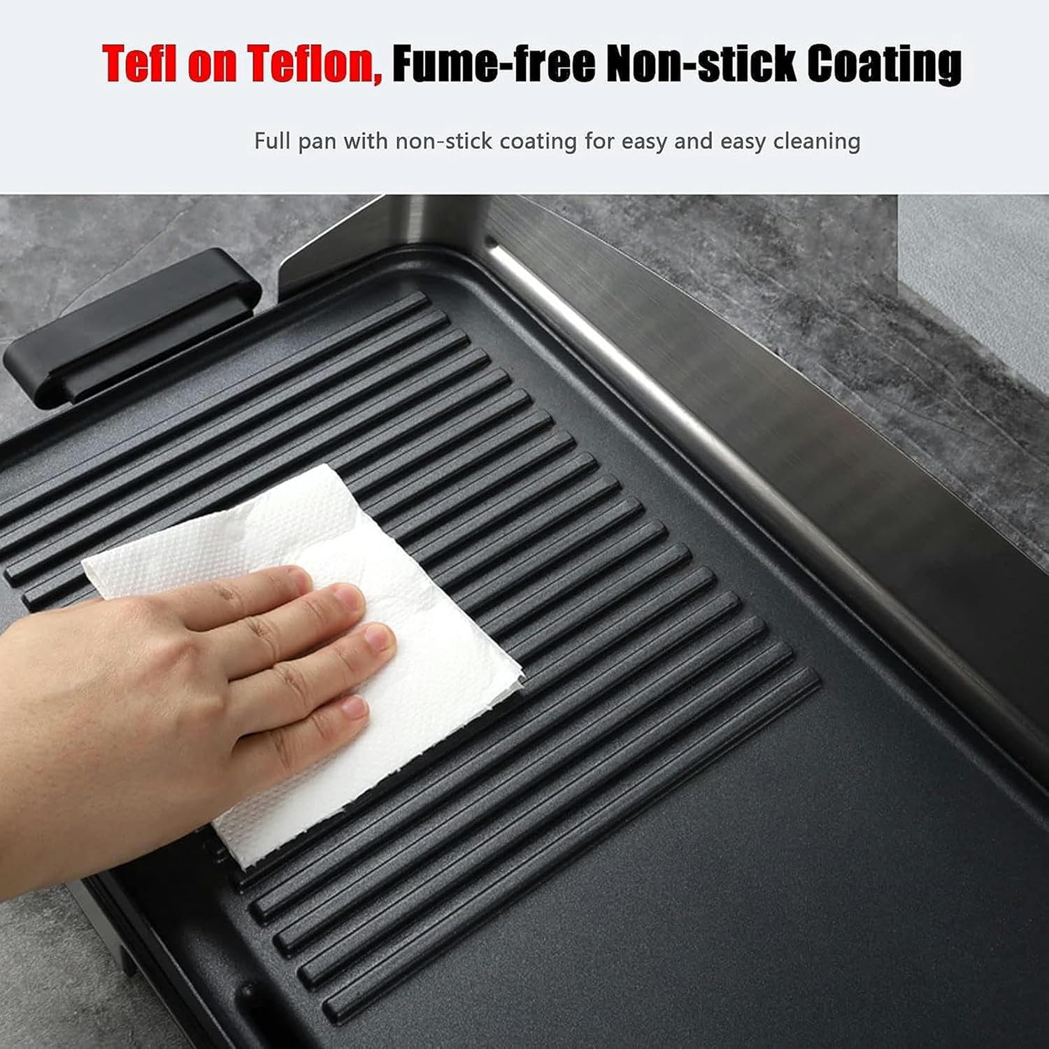 Electric Griddle Commercial Counter Top Half Flat Hotplate, 1750W Electric Flat Top Grill, Stainless Steel Electric Countertop Griddle W/Drip Hole, 110~240V Countertop Griddle for Pancake