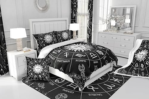 Miniatura 6 de Manfei Juego de sábanas ajustables de sol y luna, tamaño individual, doce constelaciones, del zodiaco, para decoración de dormitorio de niños y