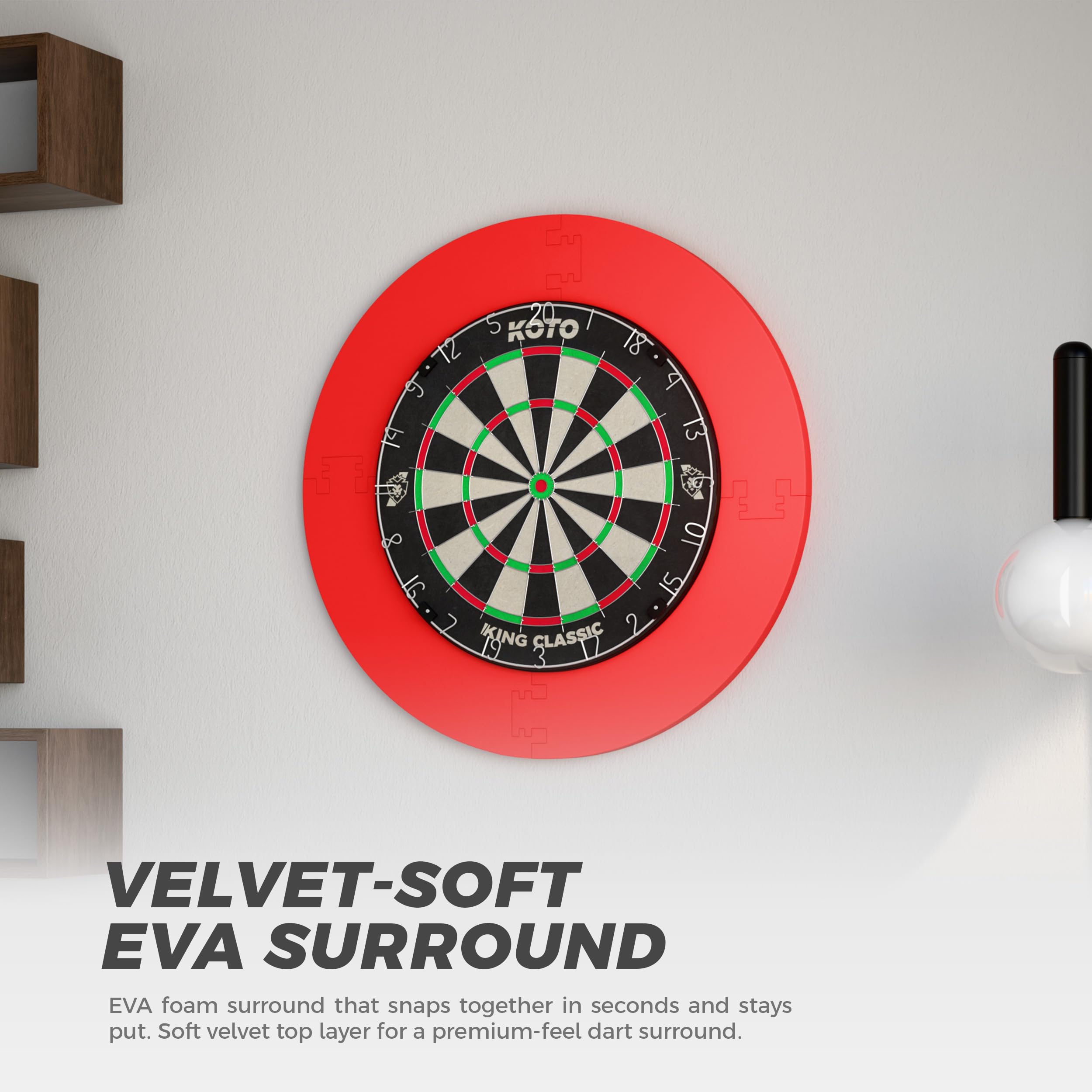 KOTO – Protezione per Freccette (Surround) 4 Pezzi Rotondo Rosso (13,5 cm), Protezione per Muro in Eva Durevole, Evita Danni a Pareti e Punte delle Freccette