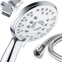 Vista 7 de Cabezal de ducha de mano de lujo de 6 ajustes de alta presión - Manguera de acero inoxidable extra larga de 6 pies - Cara extra grande - Chorros