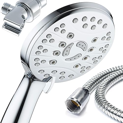 Miniatura 7 de Cabezal de ducha de mano de lujo de 6 ajustes de alta presión - Manguera de acero inoxidable extra larga de 6 pies - Cara extra grande - Chorros