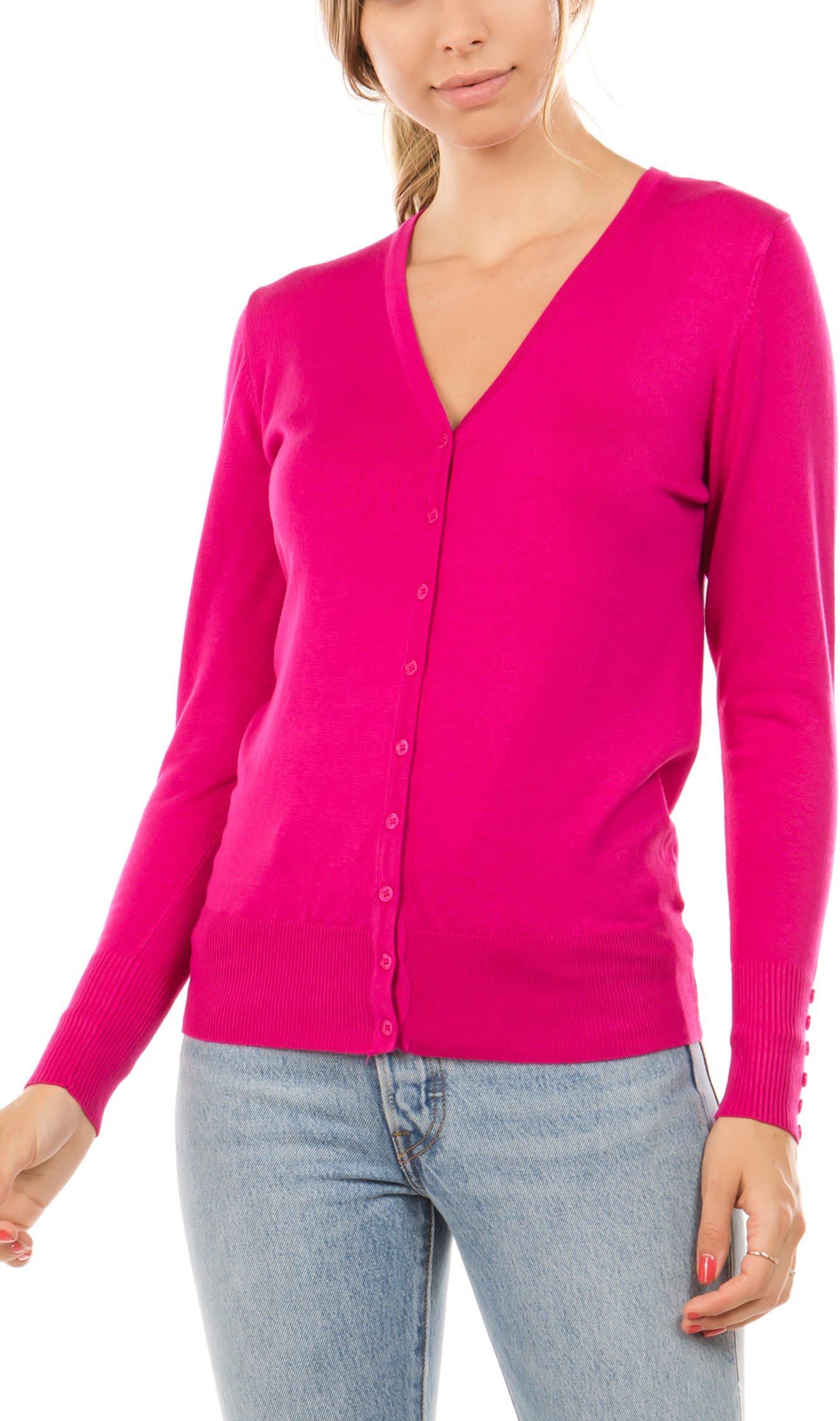 Cielo Women's Regular Solid Long Sleeve Cardigan with Decorative Buttons