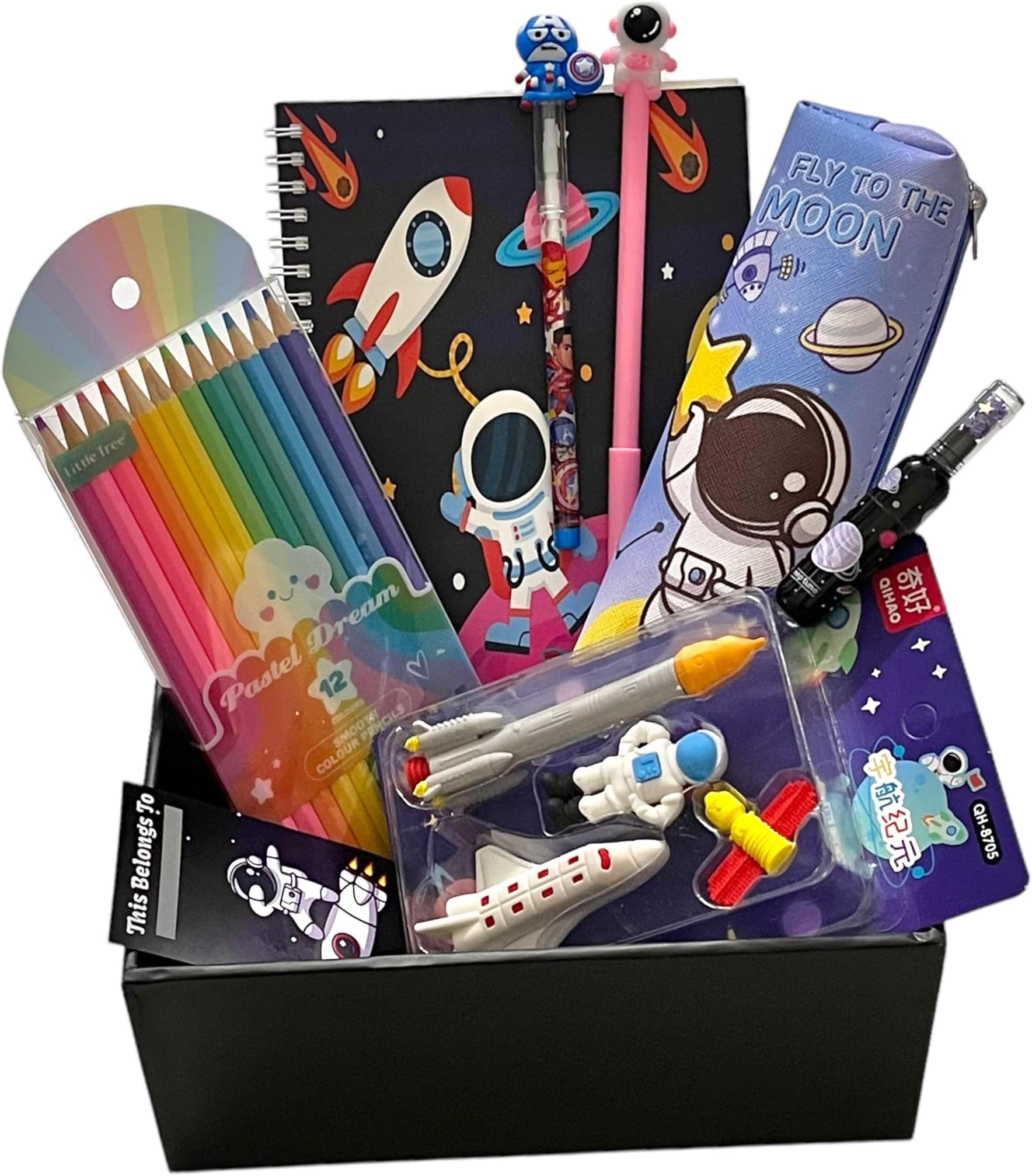 Le Delite space goody box combo party favor supplies astronaut return gift kids - dream outer space diary copy notebook gel pen cute pouch highlighter pencil colors (ASTRONAUT) , multi