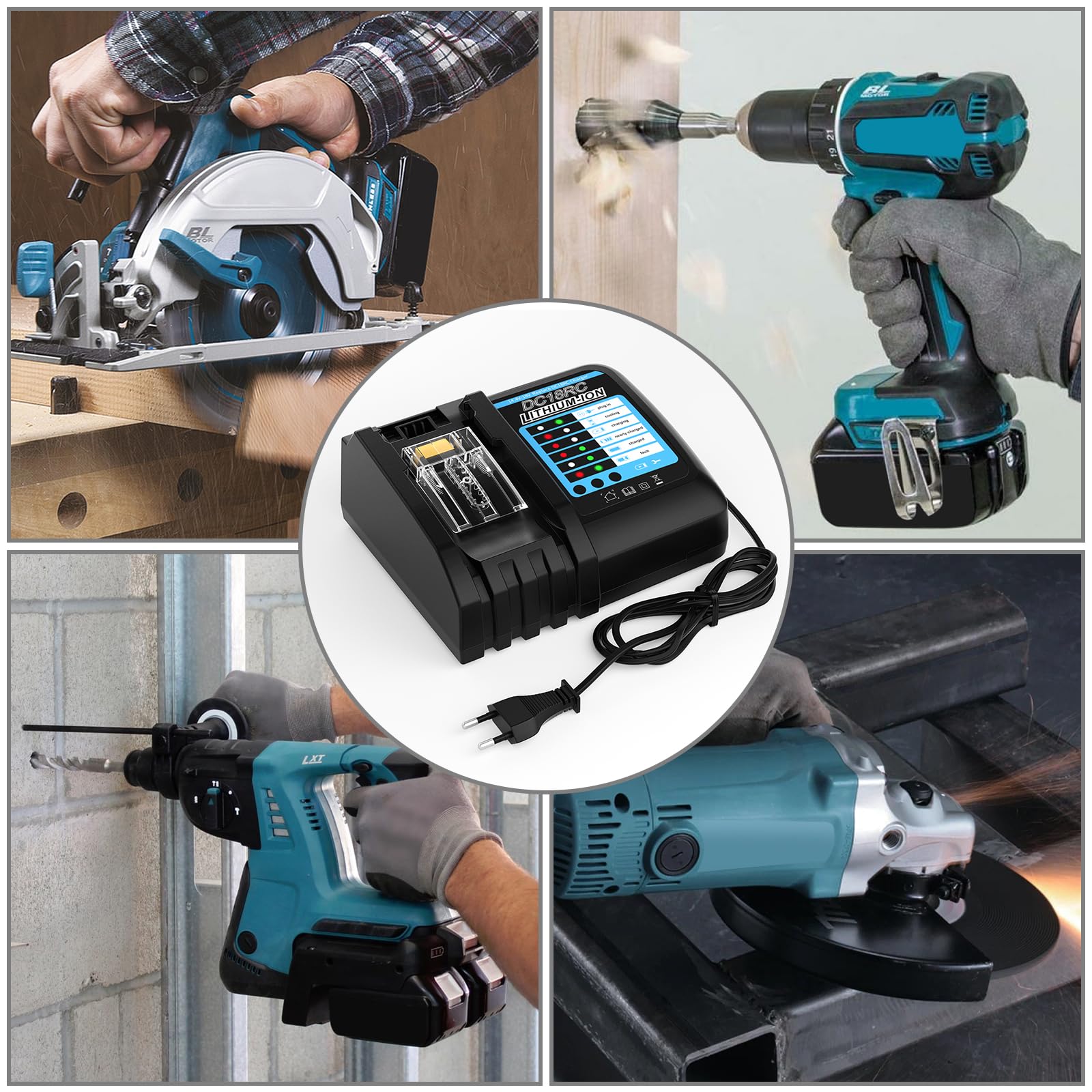 DC18RC 4.0A Chargeur pour Makita Rapide de Remplacement pour 14.4V-18V Batterie BL1850B BL1830 BL1840 BL1850 BL1860 BL1430 BL1440 BL1450 Batteries