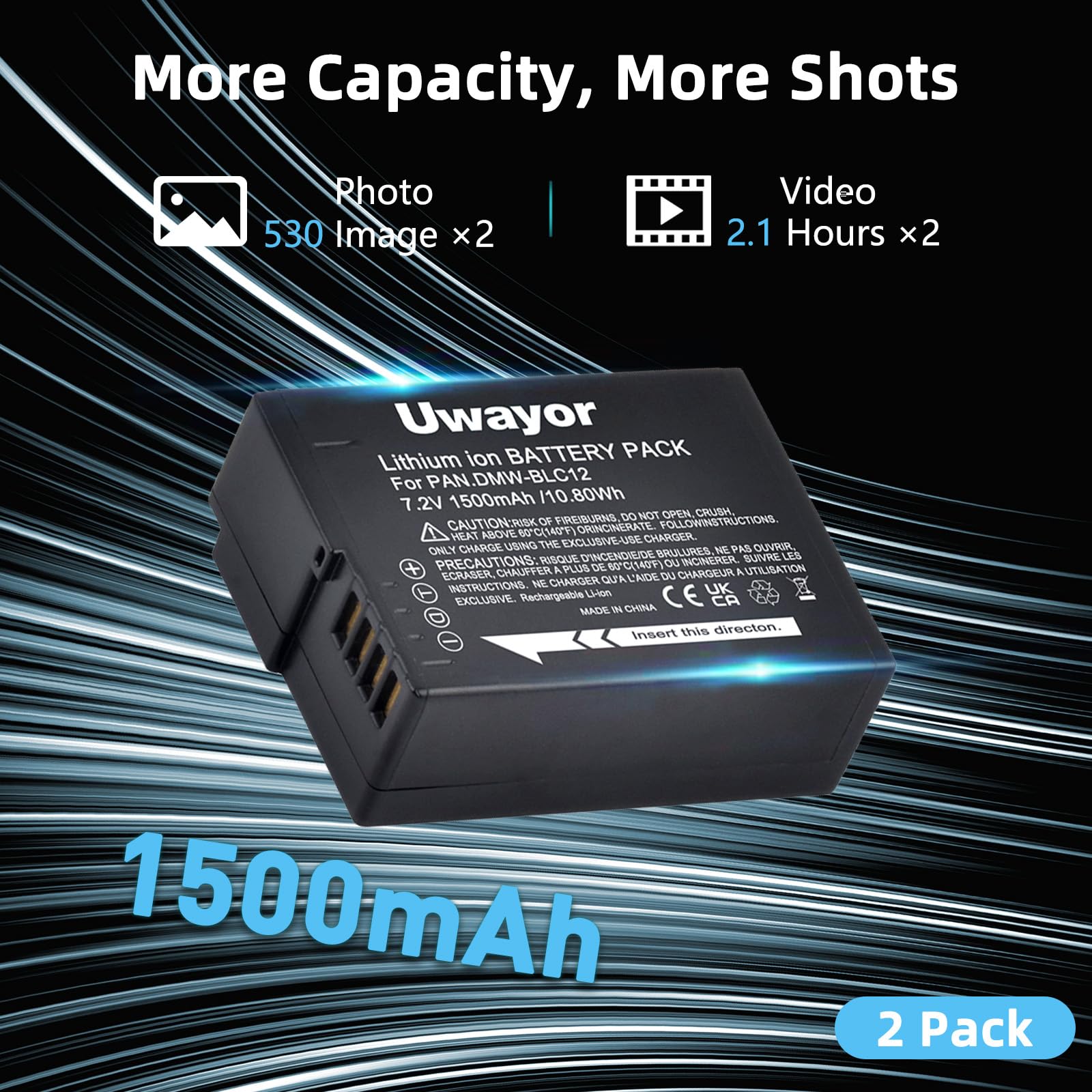 DMW-BLC12 DMW-BLC12PP Battery 2 Pack and Charger for Panasonic Lumix G7, G85, G95, FZ1000, FZ1000 II, GH2, G5, G6, GX8, FZ200, FZ300, FZ2500 Camera