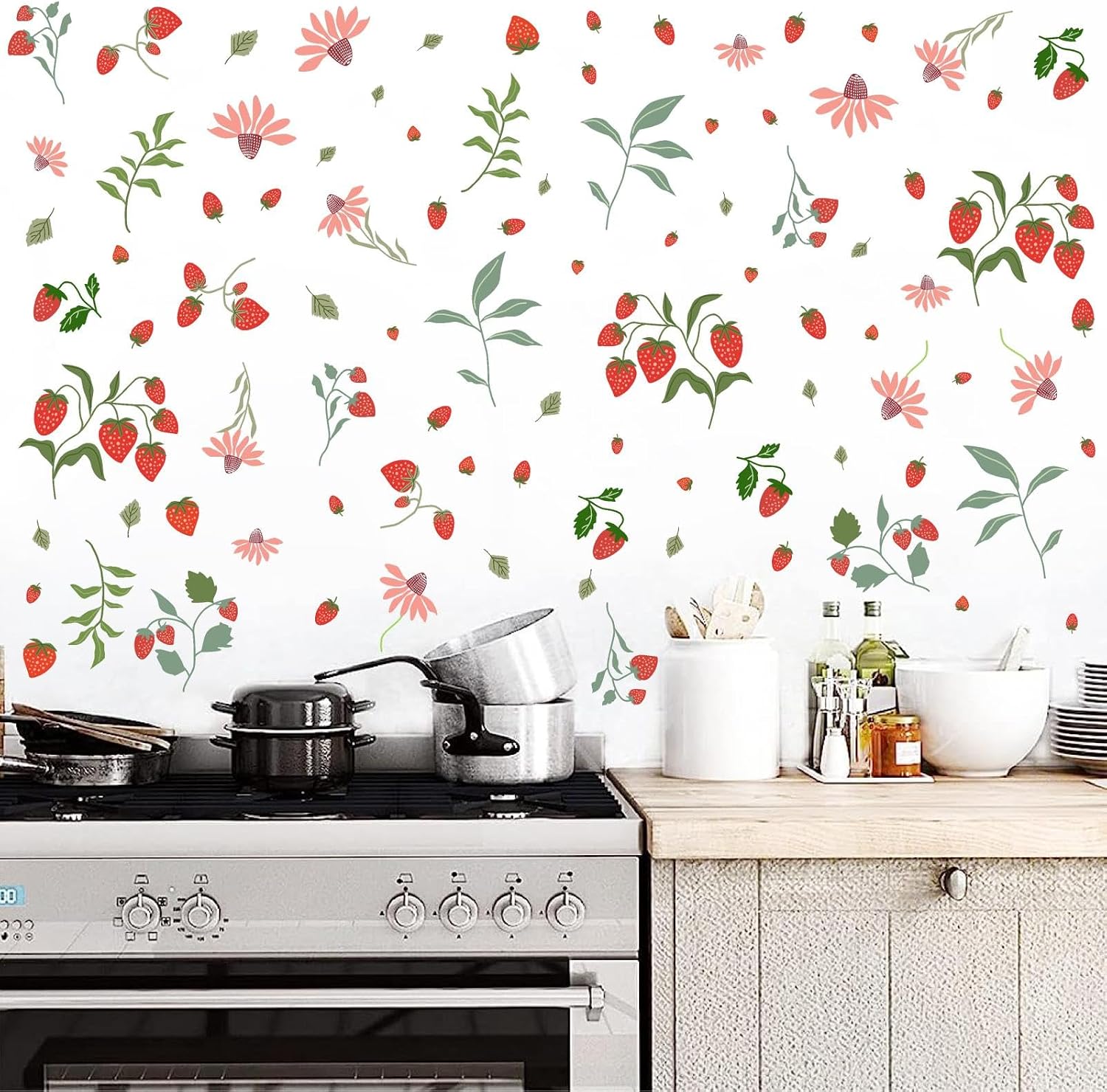 Strawberry Wall Decals Berry Fruit Wall Stickers Floral Leaf Fruits Leaves Stickers Cute Strawberries Wall Sticker Removable Berries Strawberry Decals for Nursery Girls Room Bedroom Decor