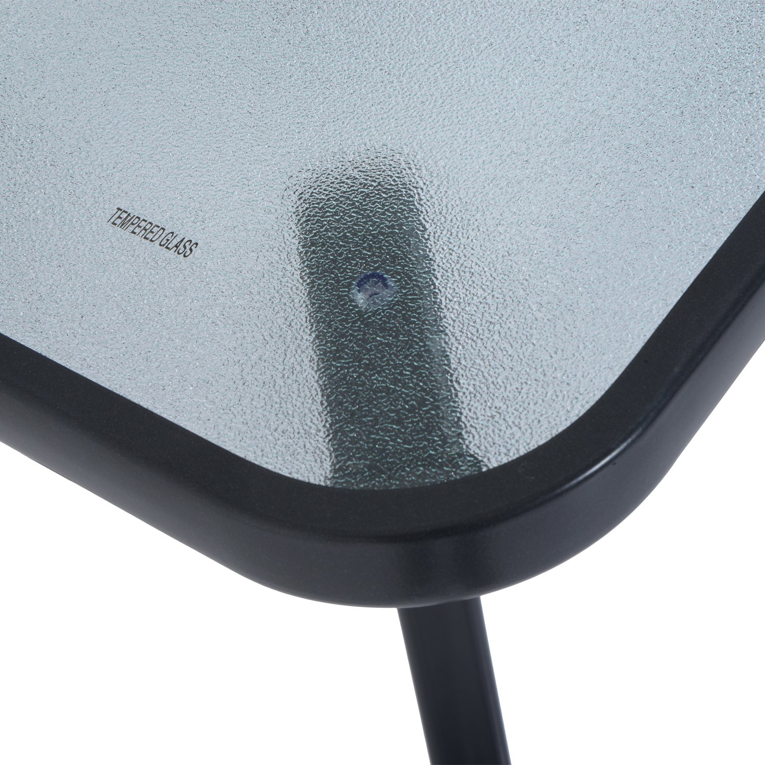 Outsunny Mesa Auxiliar de Cristal Templado Cuadrada Bordes Redondeados Mesita Café para Patio Terraza Balcón Negro y Transparente 68,5x68,5x84 cm