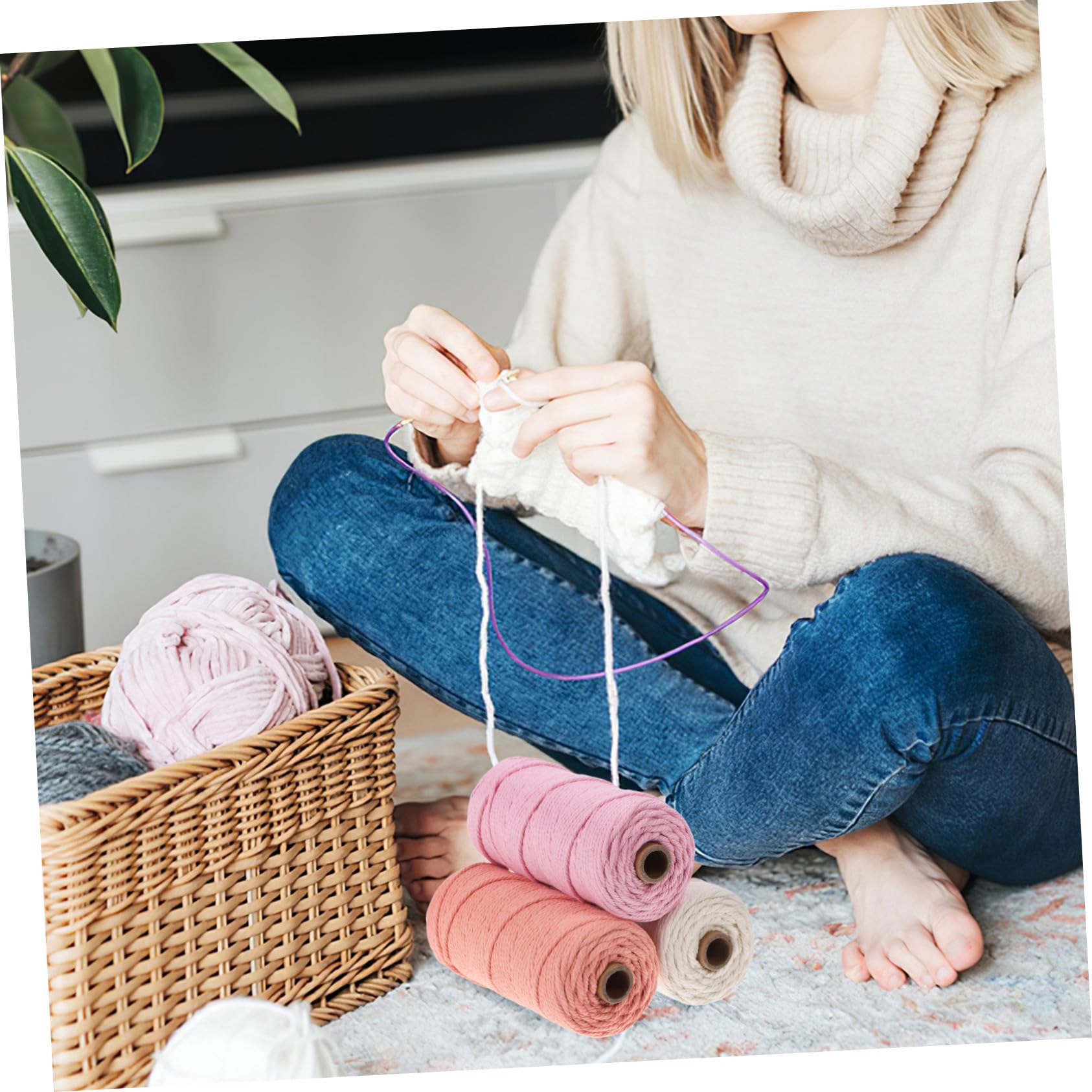 Gatuida 3 Knäuel Baumwollgarn Makramee Garn 3mm Farbige Baumwollkordel Weiches Bastelgarn Vielseitig für Makramee Bastelarbeiten und Stricken