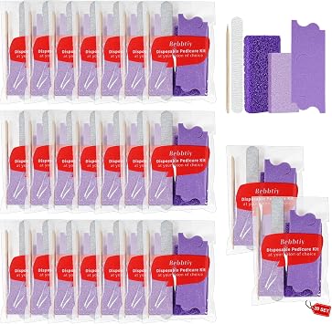 Disposable Pedicure Kit Sets, 5 in 1 Nail Salon Manicure Pedicure Kit Professional, Nail File, Pumice Pad, Mini Buffer, Toe Separator, Wood Stick, Individually Package 20, Count, 80/100 Grit