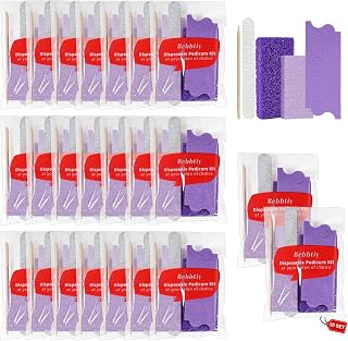 Juego de manicura y pedicura desechable 5 en 1 (20 unidades, grano 80/100) | Kit de pedicura para pies Kit de spa de pedicura profesional en casa con lima de uñas, almohadilla de piedra pómez, separador de dedos, mini tampón y bastón de madera