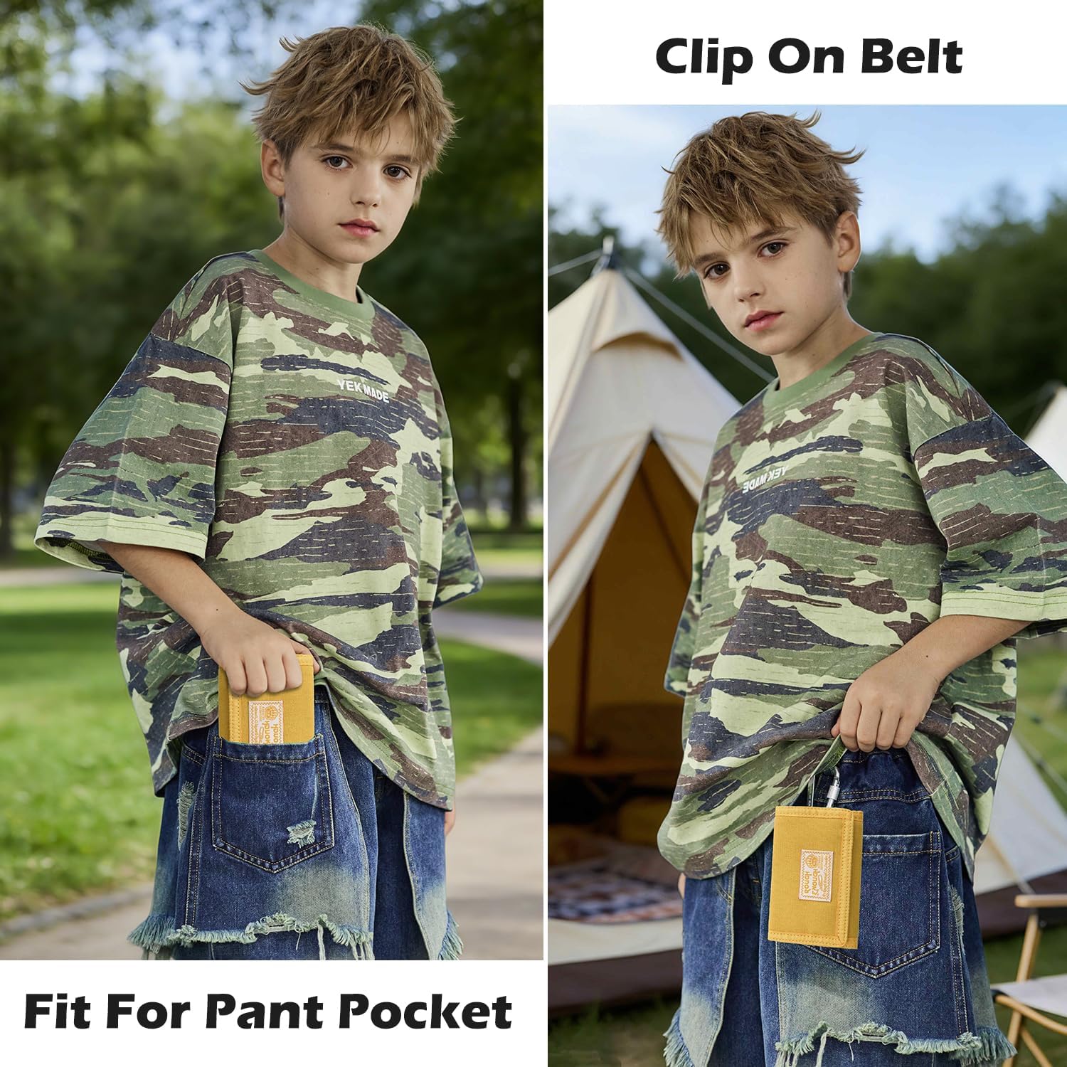 Rough Enough Kids Wallet for Boys Girls Preppy Teen with Neck Lanyard Keychain Canvas Mustard Yellow - Image 6