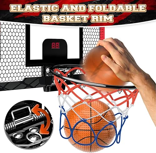 Miniatura 3 de BIWASE Aro de baloncesto interior para niños, mini aro de baloncesto interior con marcador electrónico y 4 bolas, juguete de aro de baloncesto