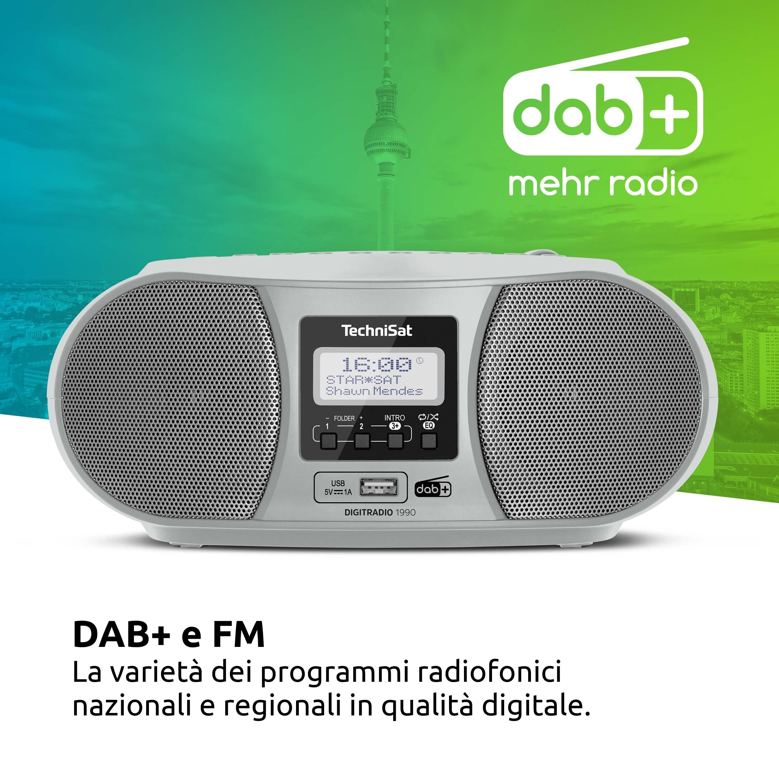 TechniSat DIGITRADIO 1990 Radio DAB+/FM Lettore CD Stereo Bluetooth Argento
