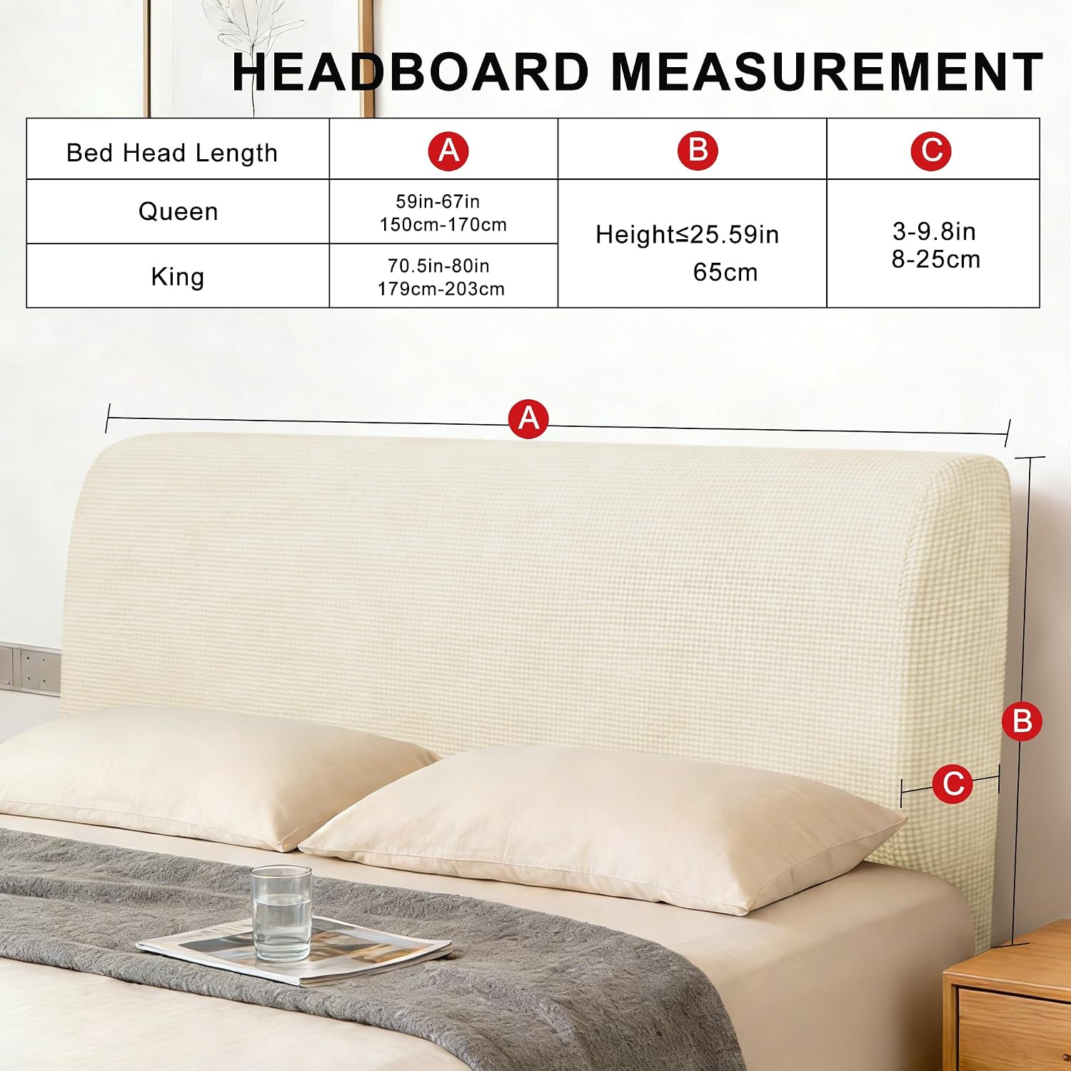 ANARACHON Stretch Bed Headboard Cover, Small Square Jacquard Bed Headboard Slipcover Soft Dustproof Protector Cover for Bedroom Decor(White, Queen:59")