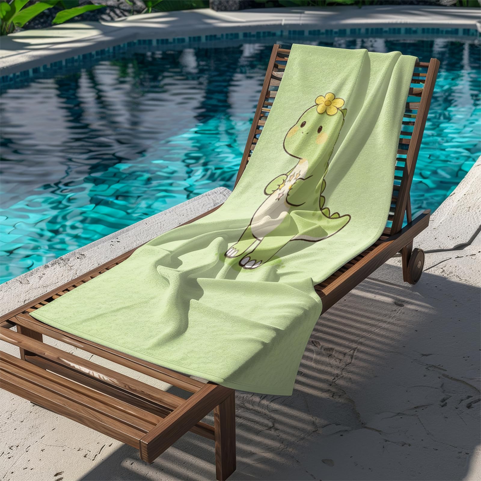 Fouta PlageÉtoile du Dinosaure Vert Modèle Surdimensionné avec Diverses Tailles, Respirante et Portable, Parfaite pour Voyages Sorties Piscine et Usage Extérieur Quotidien 90x160 cm