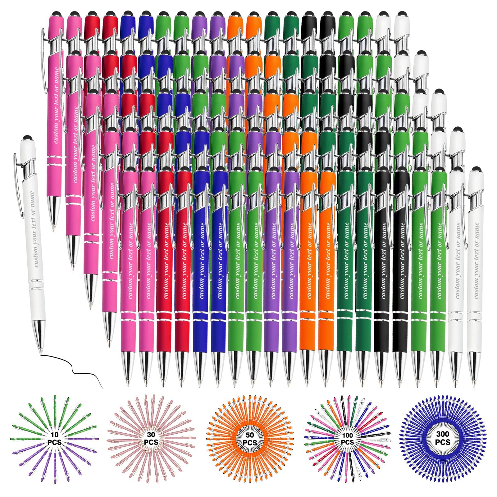 Personalised Pens Bulk Custom Pens with Logo Name 100 Pack Free Engraved Stylus Ballpoint Pens Customised Retractable Pen Message Text Gift for Men Women Black Ink Business Graduation Assorted โ image 1