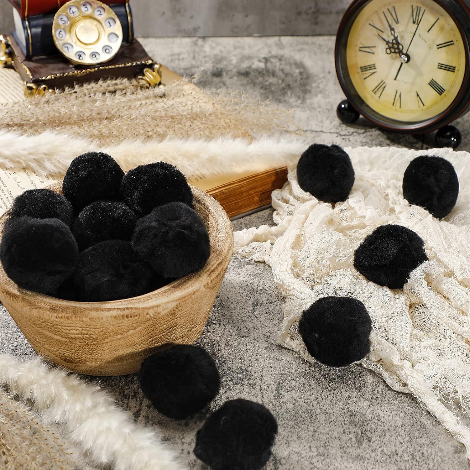 WILLBOND 50 Pcs Large Black Pom Poms for Crafts 2 Inch Halloween Costume Pompoms Balls Fluffy Black Pom Poms Balls for DIY Fuzzy Soft Jumbo Pompom for Creative Art Crafts Christmas Party Decor