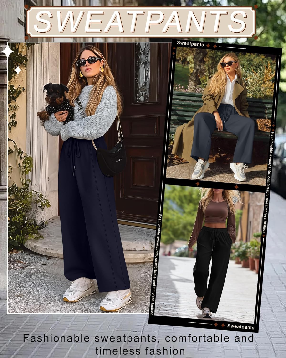 3 Pack Women's Plus Size Wide Leg Pants Trendy Double Side Seams High Waist Lounge Yoga Sweatpants with Pockets - Image 2