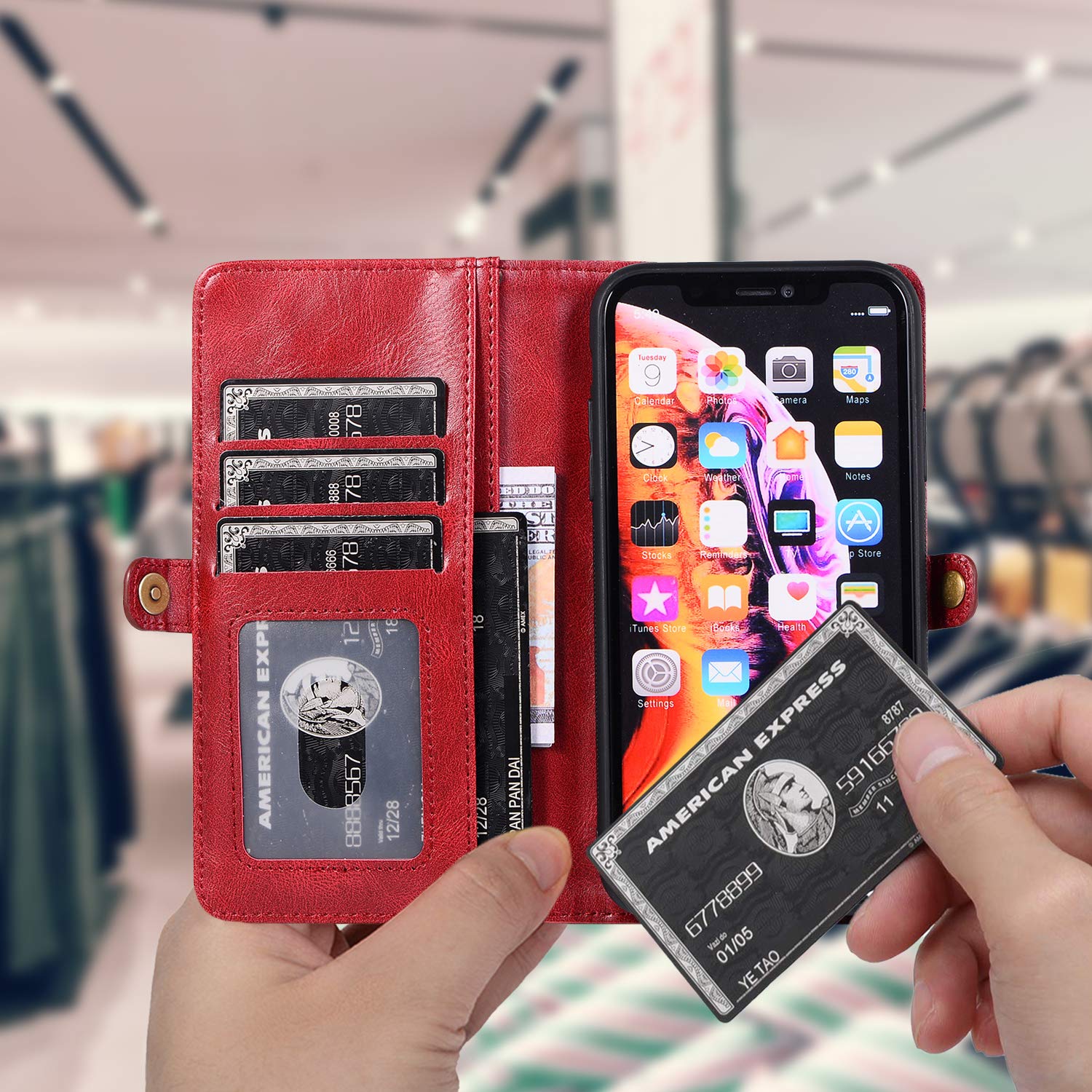 Custodia a portafoglio per iPhone Xr, in pelle sintetica di