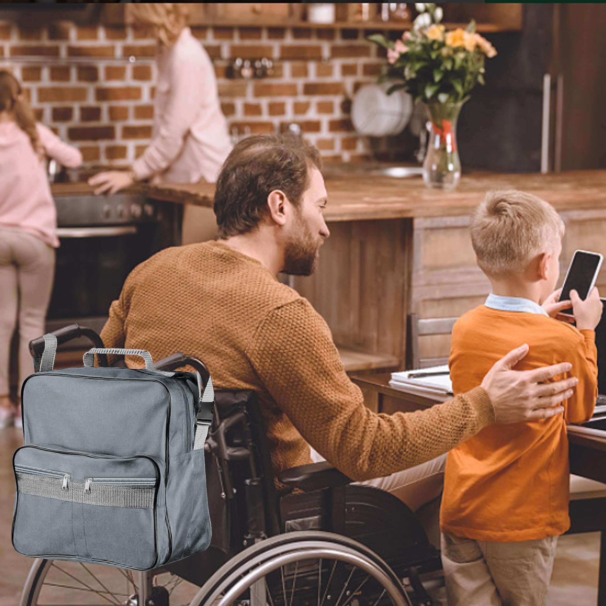 Torba na WóZek Inwalidzki, Plecak Na WóZek Inwalidzki Deluxe na Oparcie KrzesłA, Torba na Oparcie Siedzenia do Skuterów Inwalidzkich, Akcesoria do Przechowywania Wózków Inwalidzkich(Szary)